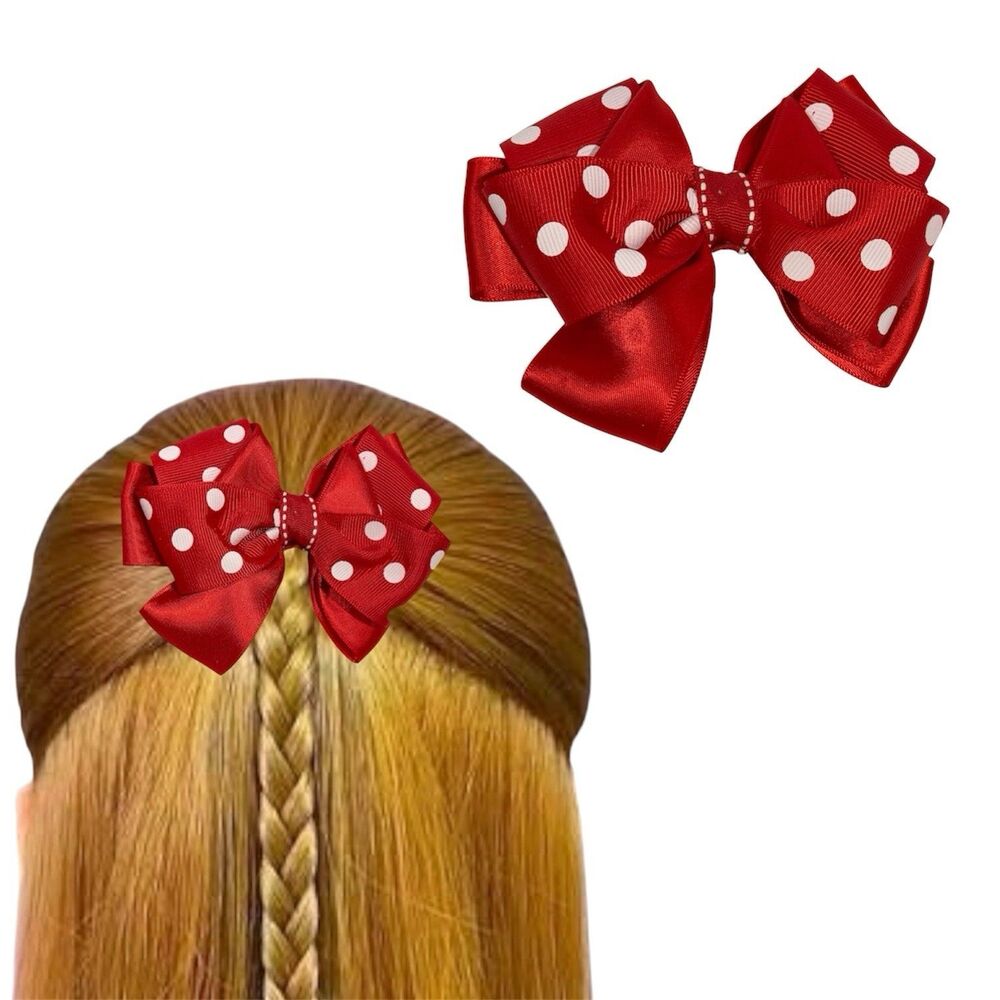 Hair Bow Clip Hairpin For Girls Red Polka Dot 5x4 Inch New